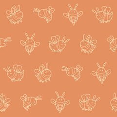 Outline Vector Bee Seamless Pattern Background for Print Fabric Surface Fashion Wrapping