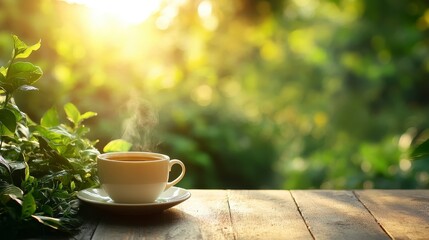 Serene Morning with Coffee Steam
