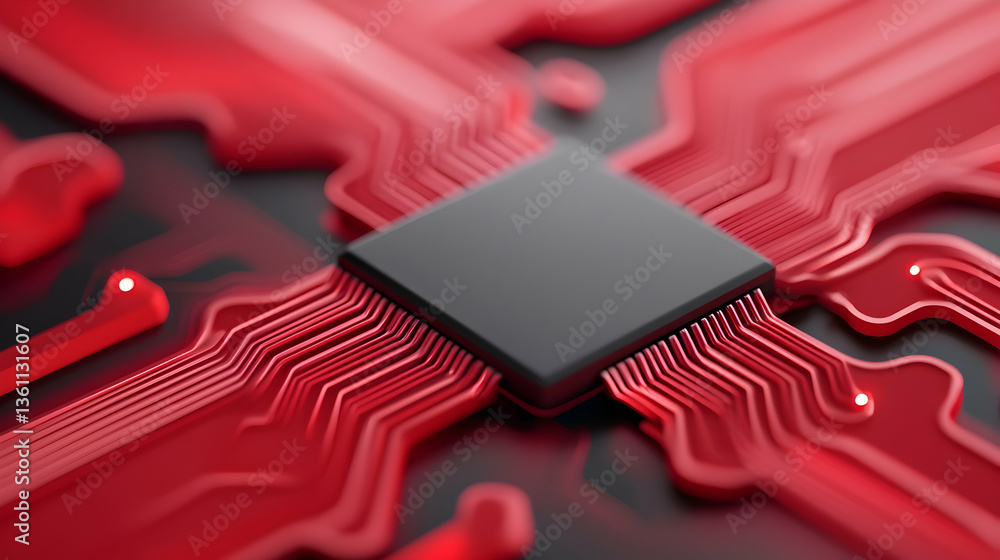 Poster red glowing circuit board with central processor