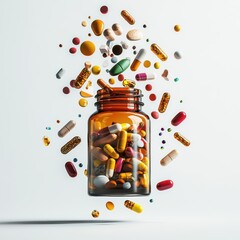 Aerial view of floating pills multivitamin