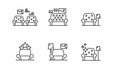 Set of Sofa icon and Living room, sofa upholstery Symbol Outline icon, Editable Stroke