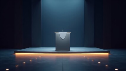 A digital display bathed in stage spotlight