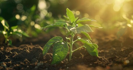 Young green plant growing in sunlight