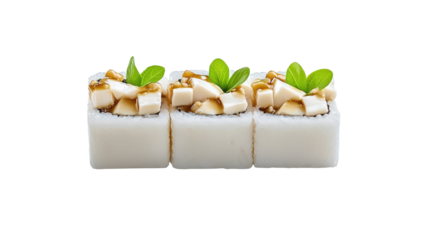 Delicious and Fresh White Sushi Rolls with Tofu and Green Garnish Perfect for Food Lovers