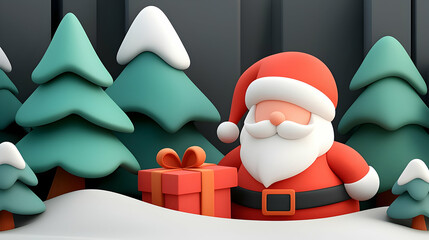 Santa Claus Placing Gifts Under a Christmas Tree