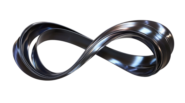 Elegant metallic infinity symbol with smooth curves, representing endless possibilities and concepts