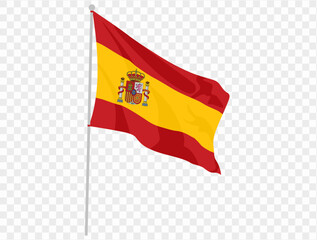 Handheld waving Spain flag isolated on transparent PNG background. Perfect for designs.vector