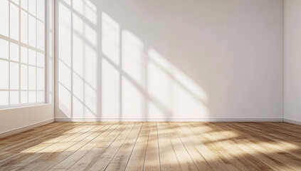 Minimalist art gallery with natural light casting shadows on a blank white wall