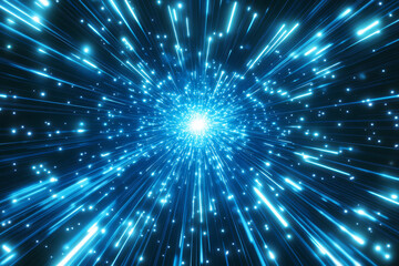 Naklejka premium Dynamic blue light burst with glowing particles