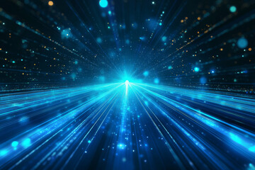Dynamic blue light beams create futuristic effect