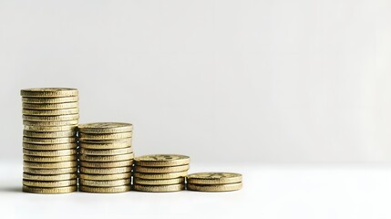 Stacked Bitcoin Coins on Minimalistic White Background Representing Cryptocurrency Wealth