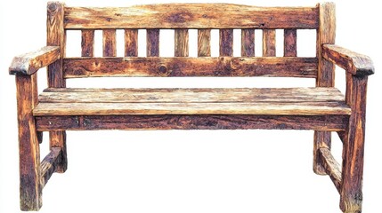 Fototapeta premium Rustic wooden bench with a weathered finish ideal for outdoor seating in gardens and parks
