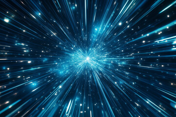 Naklejka premium Dynamic blue light burst effect with starry background