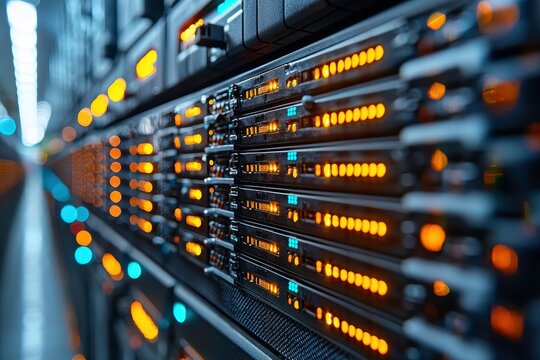 Modern Data Center with Server Racks and Connections
