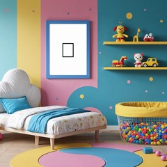 Colorful Cartoon Kids' Room Mockup with Playful Decor