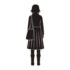 Lonely Girl Standing with Shoulder Bag, Silhouette Vector Illustration