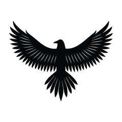 Black Bird Silhouette with Spread Wings Vector Illustration