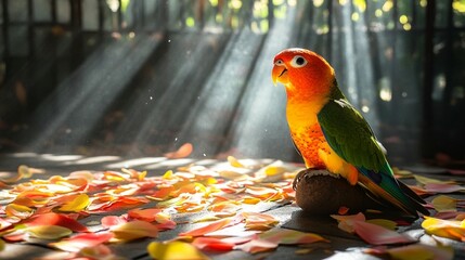 Sunlit Parrot on Petals