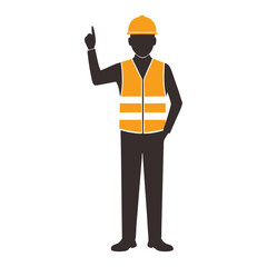 Construction Worker Raising Finger Silhouette Vector Illustration