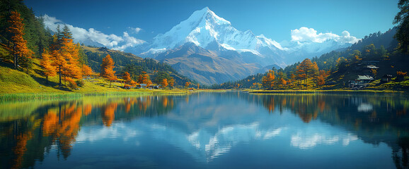 Autumn Mountain Lake With Reflection
