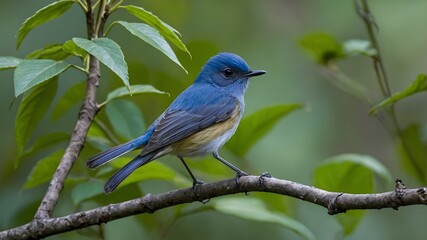 Fototapeta premium Calm in the Canopy: The Dull Blue Flycatcher Surrounded by Nature