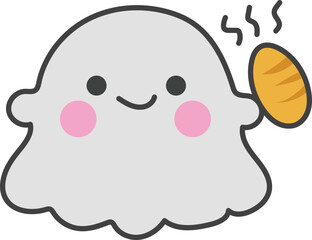 Ghost hold bread illustration