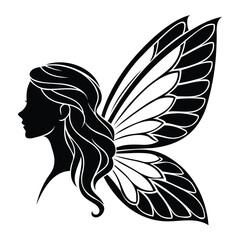 Fairy Profile Silhouette with Detailed Butterfly Wing Vector Illustration