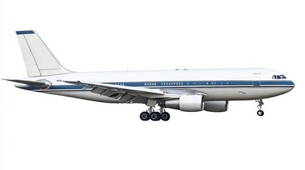 Airplane Soaring in Clear Blue Sky Background