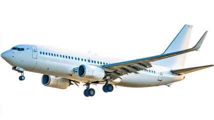 Obraz premium Airplane Soaring in Clear Blue Sky Background