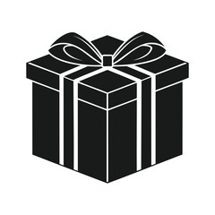 Gift Box with Bow Silhouette, Isometric Vector Illustration