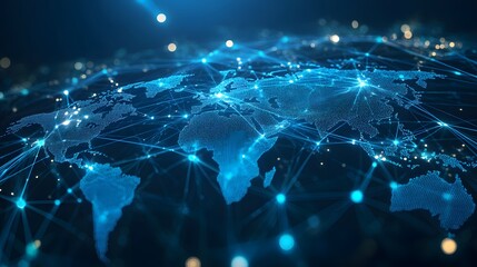 Obraz premium Global data visualization interactive world map digital analysis tech environment futuristic concept