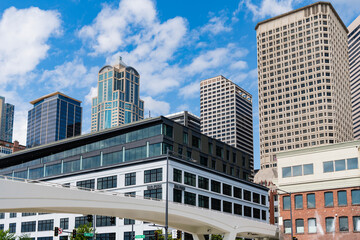 Residential building. Skyscraper building architecture. Skyscraper cityscape skyline. Urban cityscape. Skyscraper in city downtown. City skyline architecture. Modern building in business district