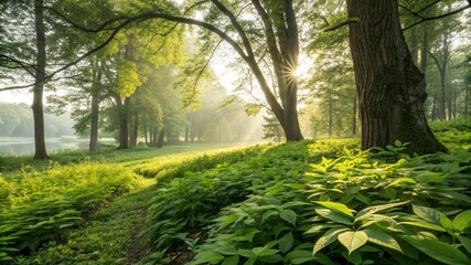 Obraz premium sun rays in the forest