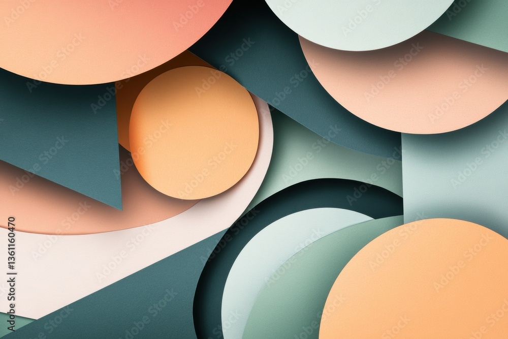 Poster Stylish abstract paper cut background featuring layered geometric shapes in soft pastel tones and deep shadows Generative AI