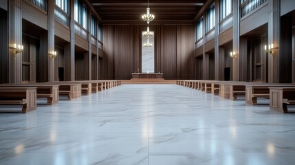 Fototapeta premium Grand, empty church hall. Spacious, wooden interior