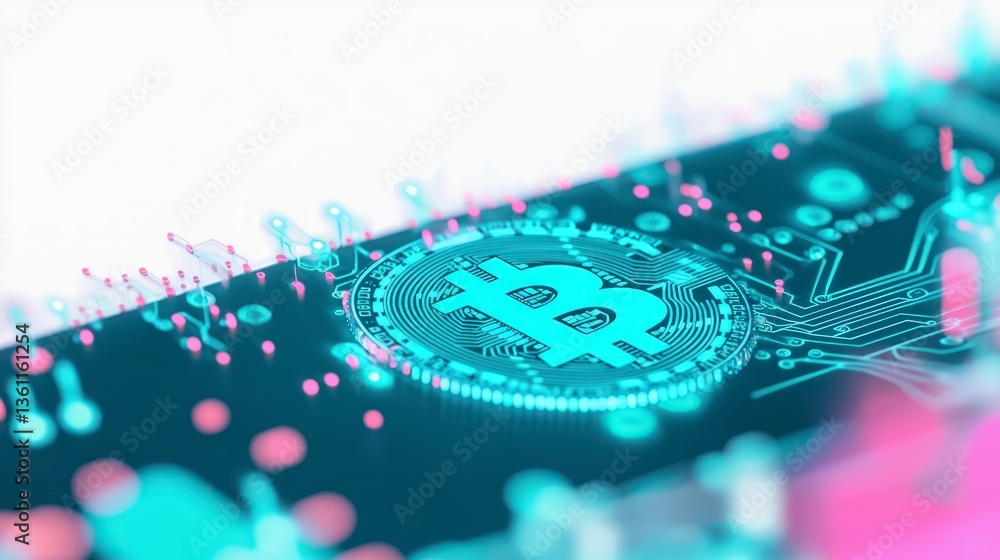 Poster Futuristic Bitcoin Cryptocurrency Blockchain Technology Digital Currency Network