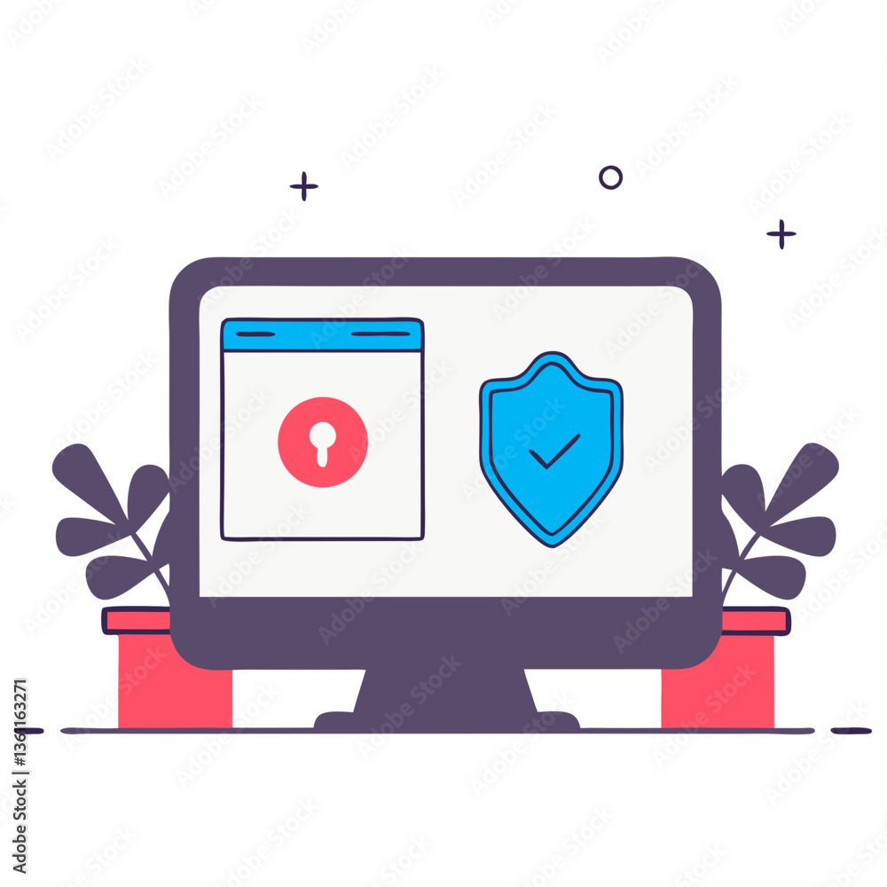 Poster secure your digital world with a simple, sleek design featuring a key and shield on a computer scree