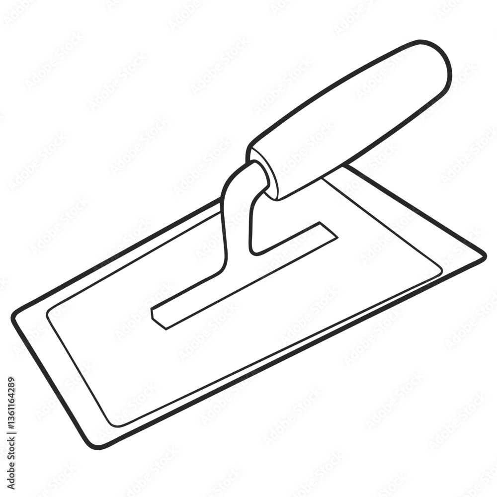 Poster a trusty trowel, ready for action, a simple line drawing showcasing its sturdy build and smooth, ele