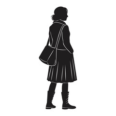 Woman Silhouette with Shoulder Bag, Full Body Vector Illustration