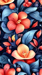 Vibrant floral pattern design digital art botanical illustration colorful background close-up view nature inspired