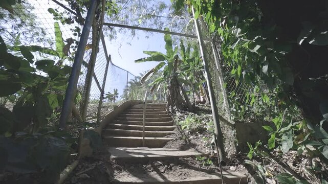 stairway and iron open gate, hd video, canon eos r c-log 8bits