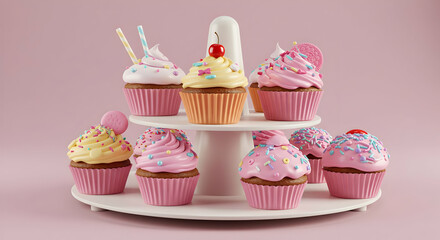 Assorted Colorful Cupcakes On Pink Background