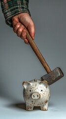 Hand smashing piggy bank