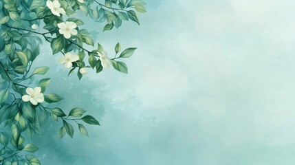 Serene white flowers and lush green leaves, a beautiful natural background image for design inspiration