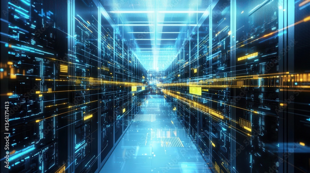 Aufkleber this striking image depicts a futuristic data center filled with an intricate network of illuminated