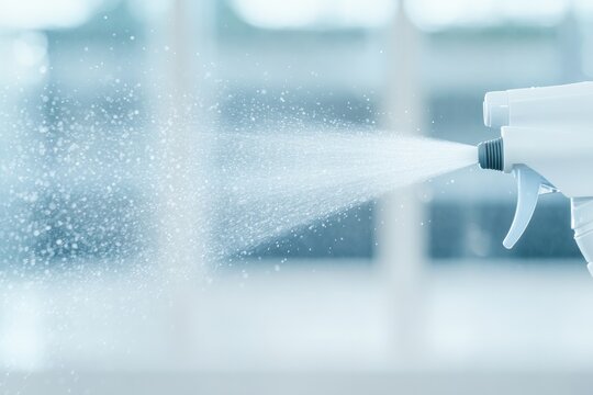 close-up photo of household cleaning spray nozzle offering abstract view with ample copy space on one side