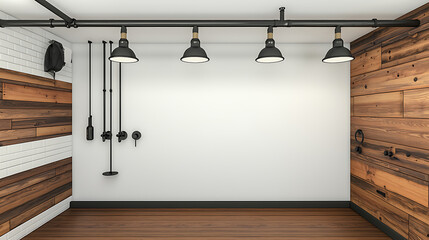 Fototapeta premium A room with a white wall and wooden floor