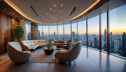 A business lounge with a striking modern interior