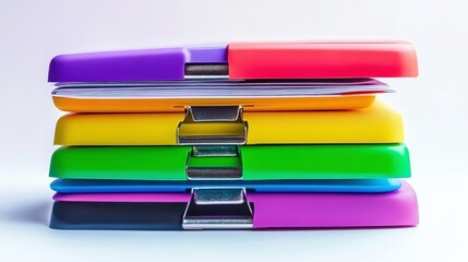 Fototapeta premium Colorful Stationery Items on White Background