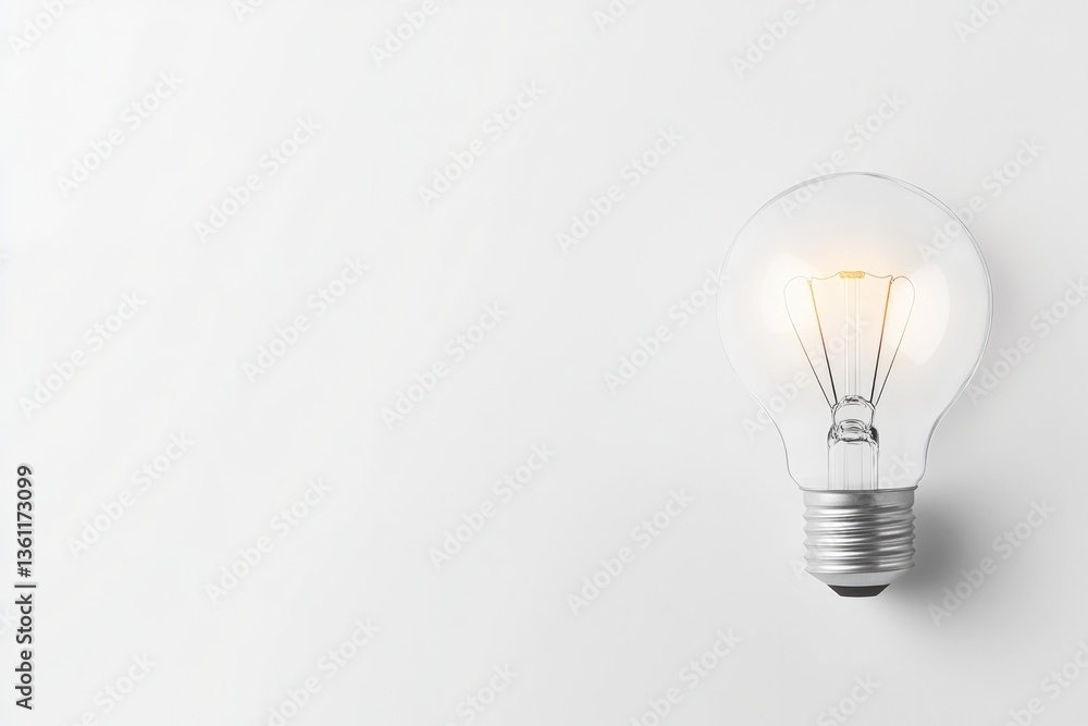 Poster abstract lightbulb hanging in empty white space symbolic of creative ideas and insights with abundan